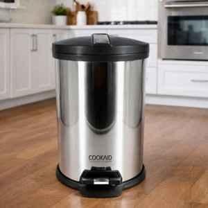 Cookaid 7 Litre Stainless Steel Silver Round Pedal Dustbin with Plastic Bucket, CKD-DBSC-7-48
