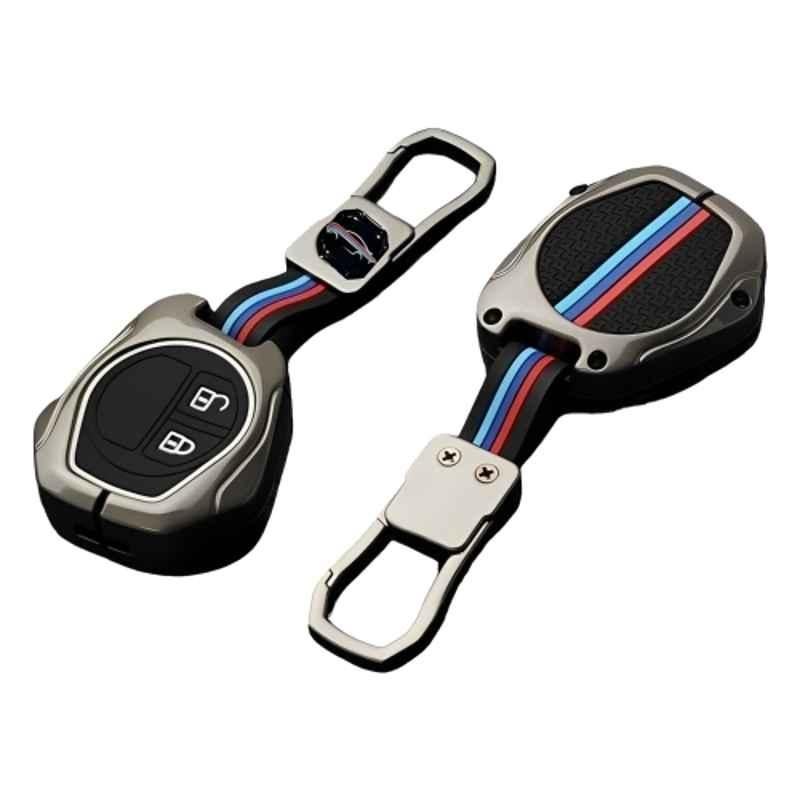 Kingsway Gunmetal Grey 2 Buttons Silicone Car Key Cover with Keychain for All Maruti Suzuki Cars