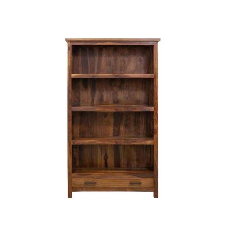 Angel Furniture 175x40x100cm Honey Medium Glossy Finish Solid Sheesham Wood Large Bookshelf with Two Drawer, AF-197H