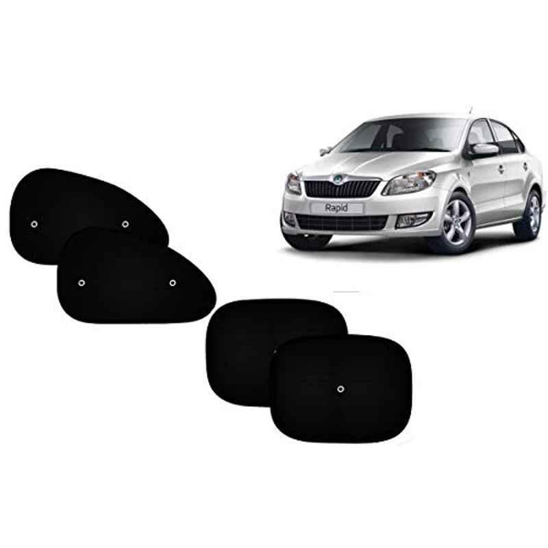 Auto Pearl 4 Pcs PVC & Mesh Black Window Side Sun Shade Set for Skoda Rapid