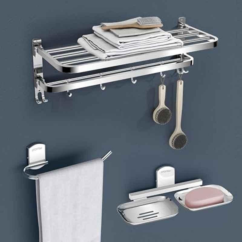 Plantex 3 Pcs Stainless Steel Silver Chrome Finish Bathroom Accessories Set