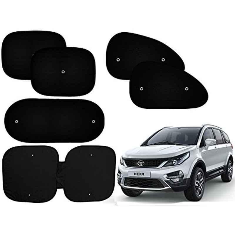 Auto Pearl 6 Pcs PVC & Mesh Black Window, Front & Rear Sun Shade Set for Tata Hexa