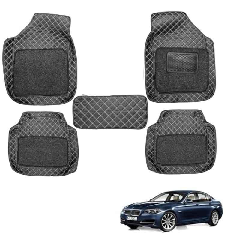 Kozdiko 5 Pcs Waterproof & Luxury 7D Black Leatherette Car Floor Mat Set for BMW 5 Series