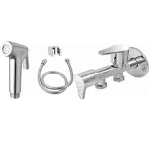 Fastgear Continental ABS Plastic & Steel Silver Chrome Finish Wall Mount Health Faucet with Twin Angle Wall Set