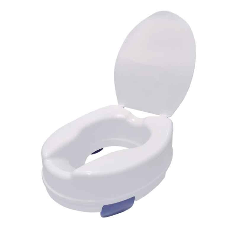 Easycare 4 inch Commode Raiser With 4 Clamp Lock With Lid Height Raised, EC7060F4L-D4