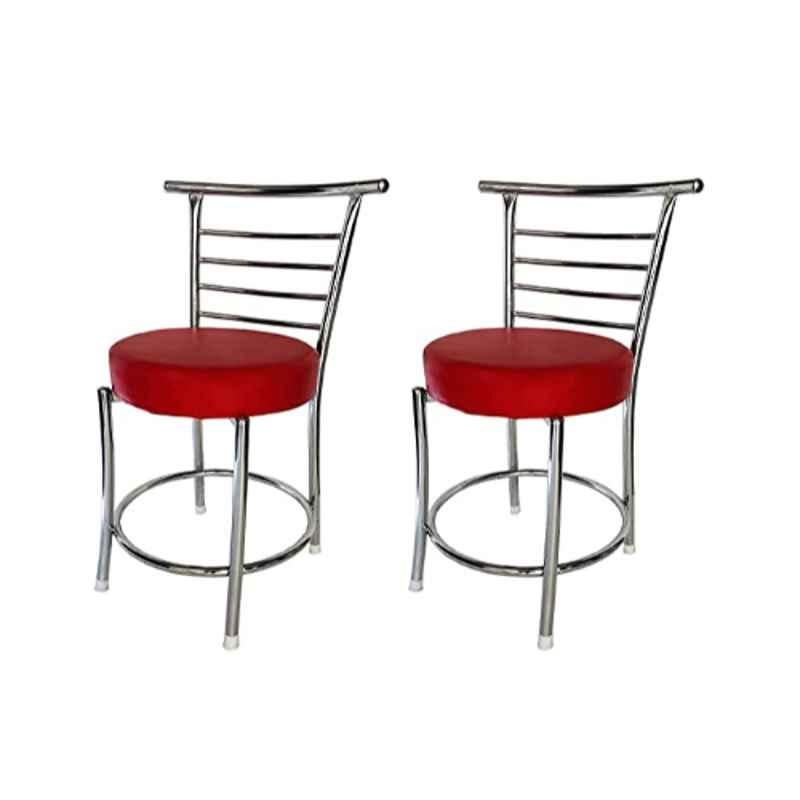 RW Rest Well RW-158 Leatherette Red Ergonomic Dining Chair with Steel Chrome Finish (Pack of 2)