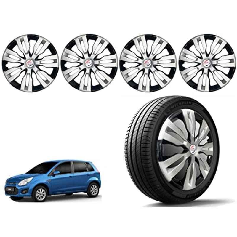 Auto Pearl 4 Pcs 14 inch Polypropylene Silver & Black Press Type Car Wheel Cover Set with Retention Ring for Ford Figo Type 1 2010-2012, 14WC_DzireT2_DC_FigoType1_2010_12
