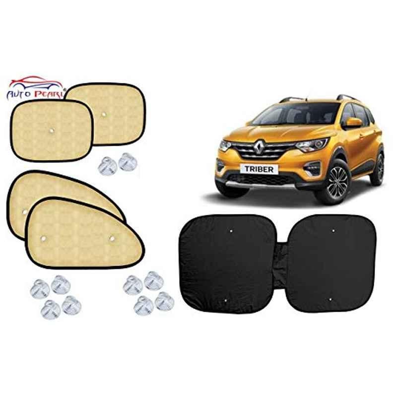 Auto Pearl 5 Pcs PVC & Mesh Beige Window & Front Sun Shade Set for Renault Triber
