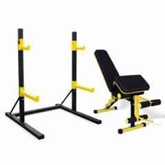 GYM24 Equipment Alloy Steel Black & Yellow Squat Rack with Adjustable Bench Combo