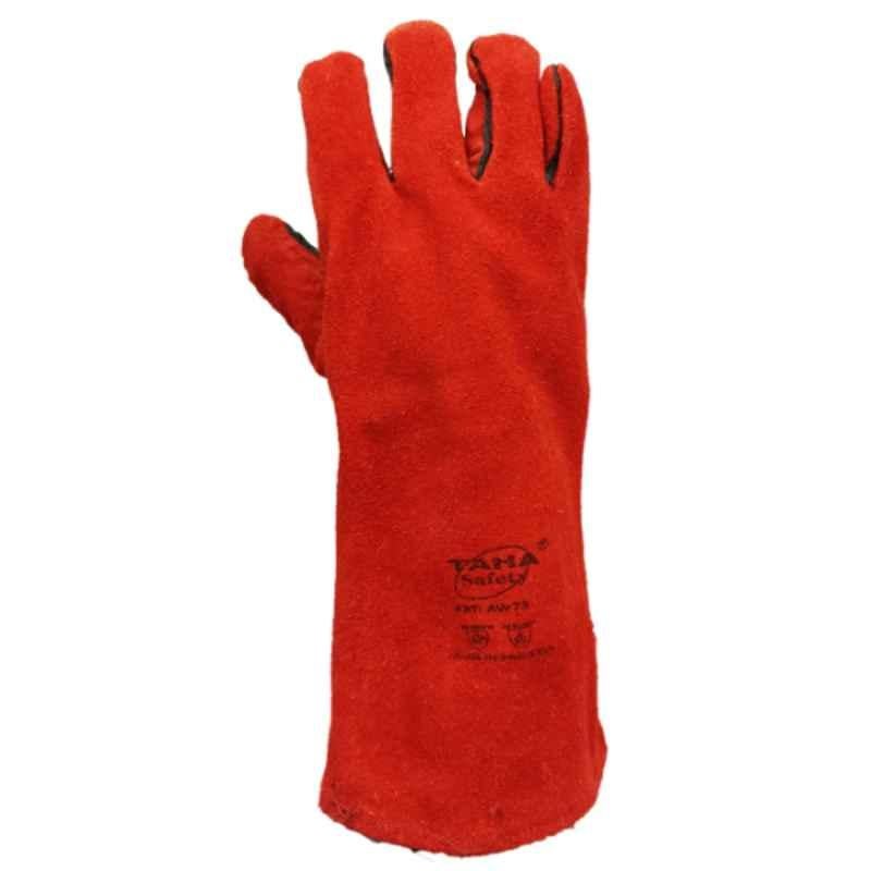 Taha Safety Leather Red Gloves, LG AW 73, Size:16 inch
