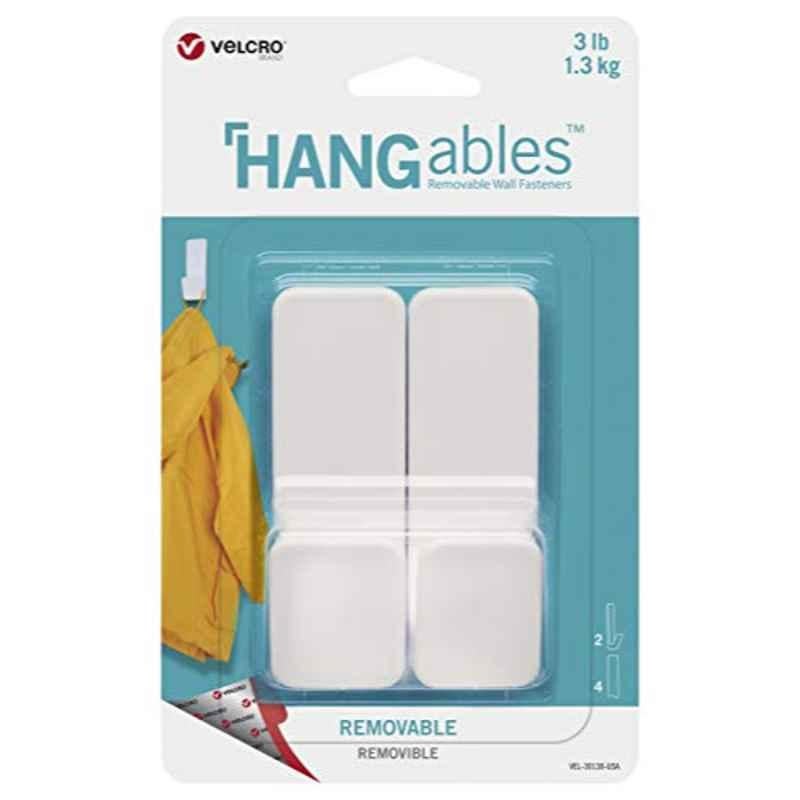 Velcro 2Pcs VEL-30138 3 lb White Hangables Removable Wall Hook, Size: Medium