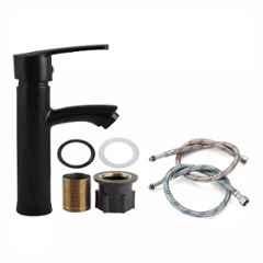 Fastgear Stainless Steel Chrome Finish Black Basin Mixture Tap Set, FG1718