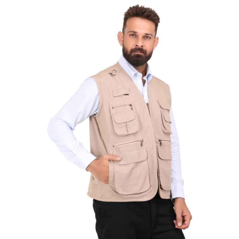 Club Twenty One Workwear Jurassic Cotton Beige Safety Vest Jacket, 4001, Size: M