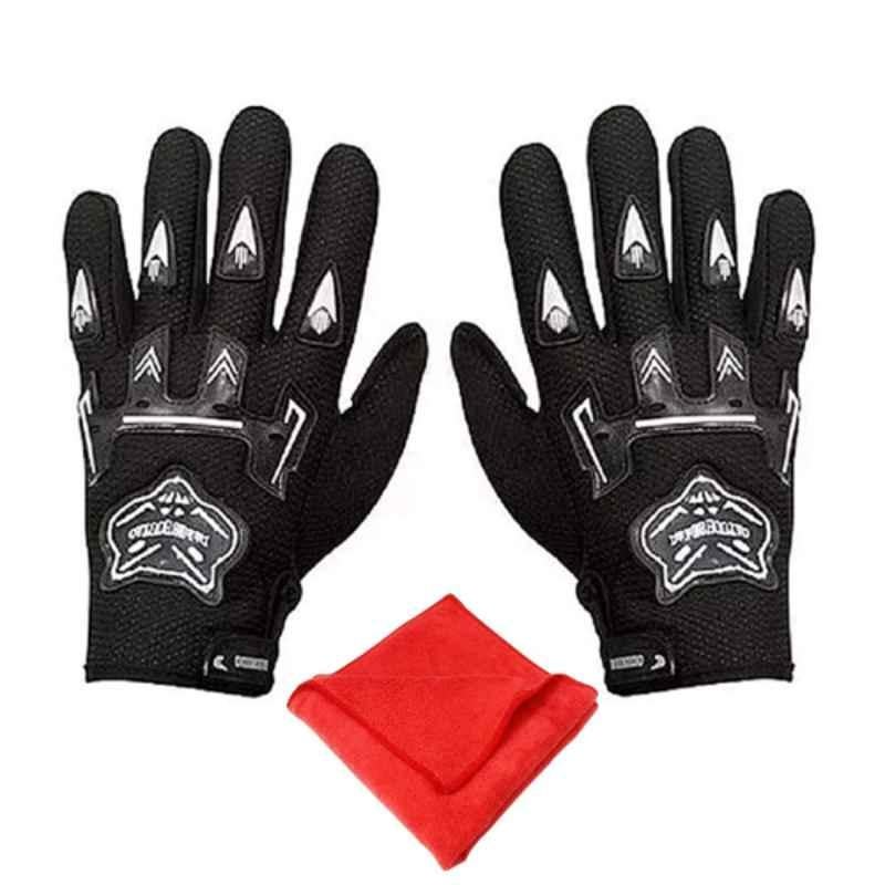 AllExtreme EXKFFRG Large Black Knighthood Full Finger Riding Gloves with Carbon Fiber Shell Protection