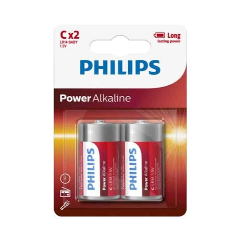 Philips Power 2Pcs 1.5V White, Red & Silver Alkaline Battery Set, LR14P2B/97