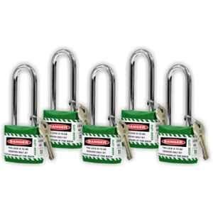 Asian Loto 5 Pcs 65mm Green Long Shackle Jacket Padlocks Set for Safety, ALC-LPL-GGGGG