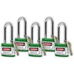 Asian Loto 5 Pcs 65mm Green Long Shackle Jacket Padlocks Set for Safety, ALC-LPL-GGGGG