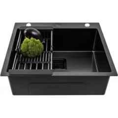 Fossa FS-07BLACK 24x18x10 inch Stainless Steel Matt Finish Black Single Bowl Handmade Kitchen Sink, FS-04THB