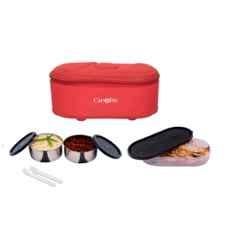 Carrolite 650ml Red & Black Stainless Steel Lunchbox, Black_014 (Pack of 3)