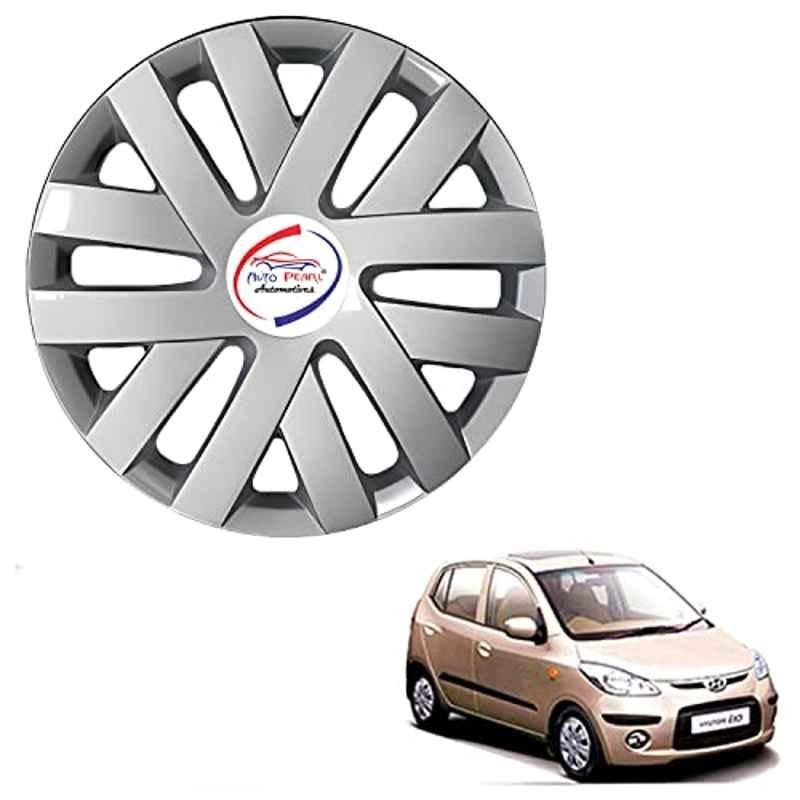 Auto Pearl 4 Pcs 13 inch ABS Polo Silver PBY 09 Hubcap Wheel Cover Set with Retention Ring for Hyundai I10 Type 1