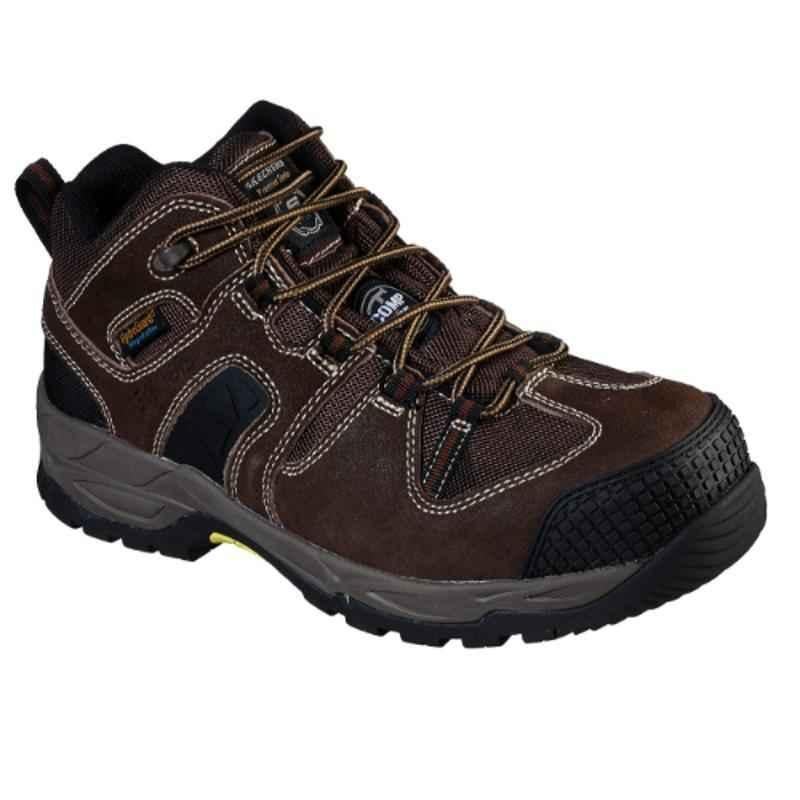 Skechers 77538 Leather Composite Toe Dark Brown Work Safety Shoes, Size: 5