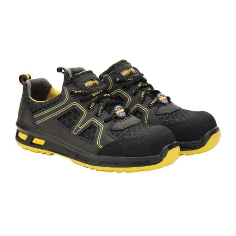 Liberty Warrior Envy Neptune Leather Steel Toe Black & Yellow Work Safety Shoes, Size: 9