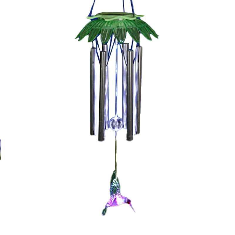 Exhart ‎19943-RS Green & White Solar Flower Wind Chime with Hummingbird, ‎6.88x‎6.88x24.8 inch