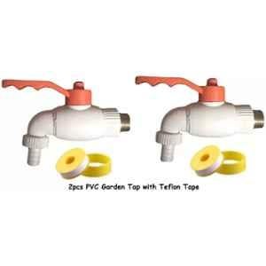 Fastgear 2 Pcs PVC White & Orange Garden Nozzle Tap & 2 Pcs Teflon Tape Set