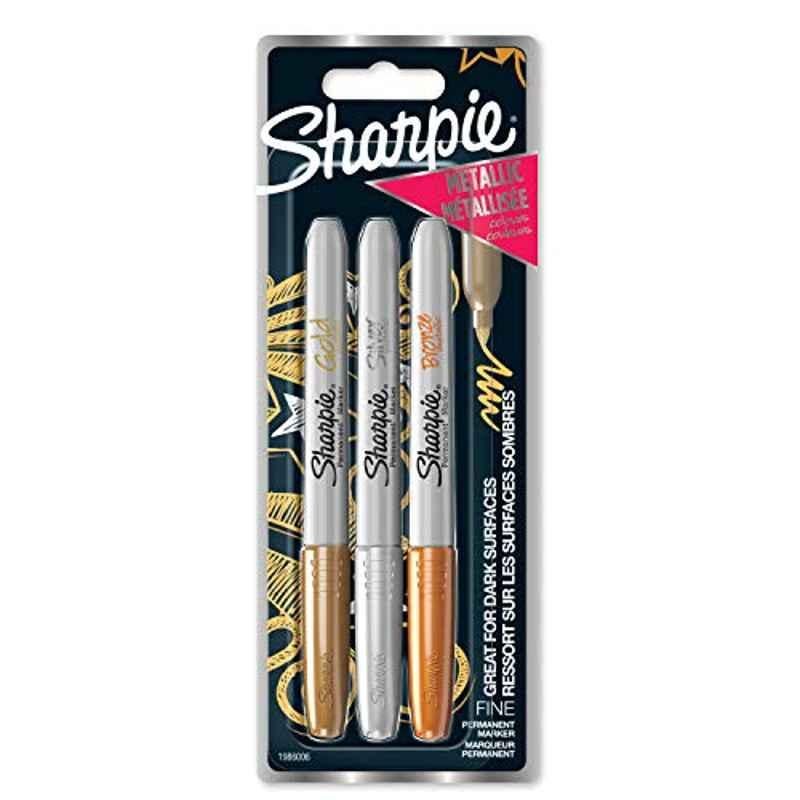 Sharpie 3Pcs Metallic Colour Fine Tip Permanent Marker, 1986006