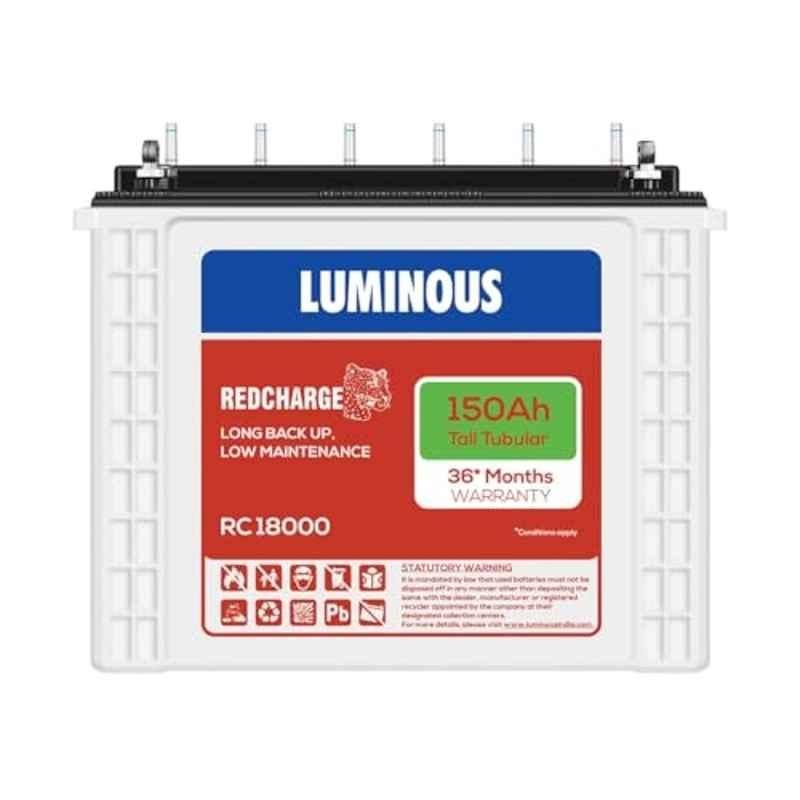 Luminous Red Charge RC 18000 150Ah 12V Tall Tubular Inverter Battery with 36 Months Warranty for Home, Office & Shops, F1138Q657150