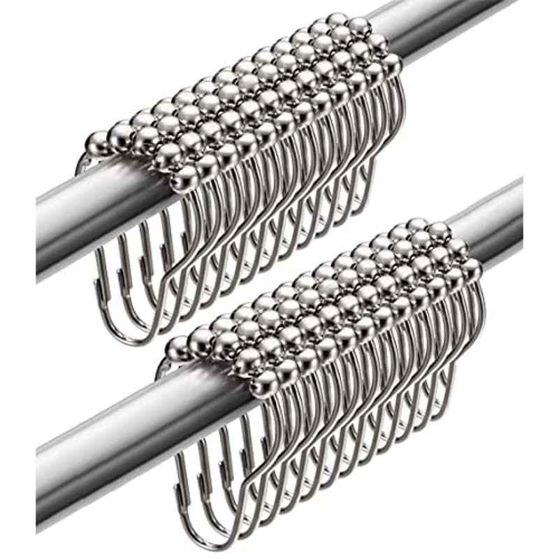 Rubik 24Pcs Stainless Steel Silver Shower Curtain Ring Set, RBCR23722