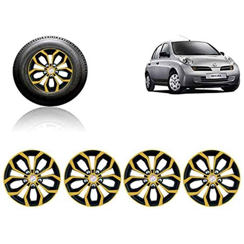 Auto Pearl 4 Pcs 14 inch ABS Golden & Black Car Wheel Cover Set for Nissan Micra
