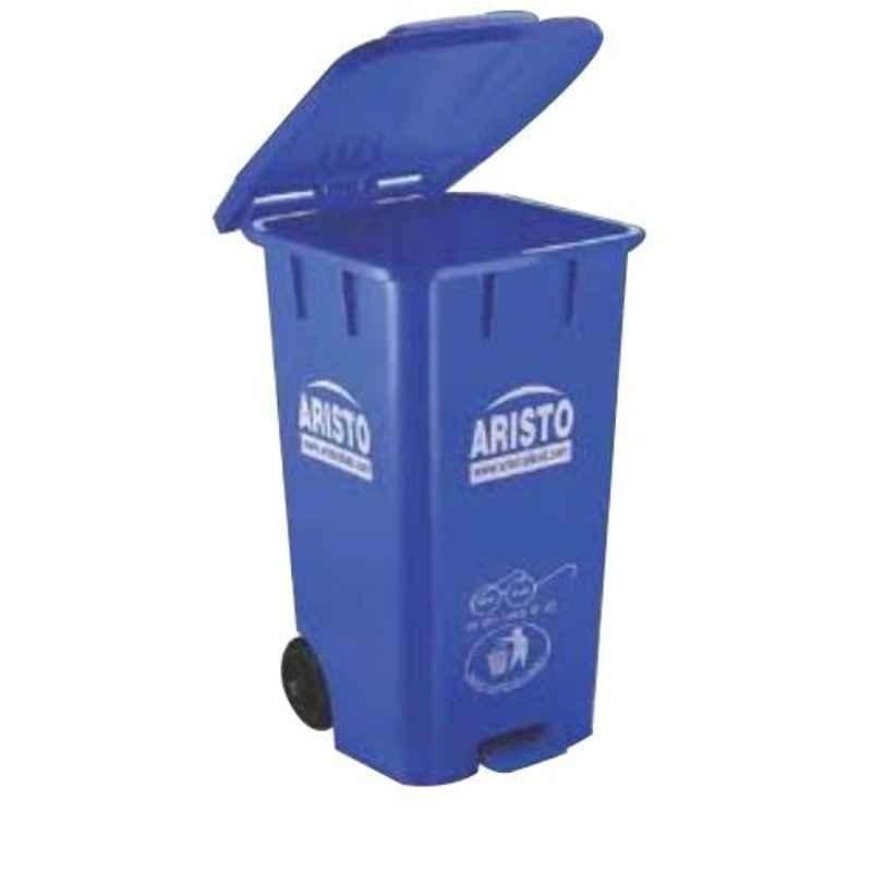 Aristo 65L 456x405x720mm HDPE Blue Center Foot Pedal Dustbin with 2 Wheels (Pack of 2)
