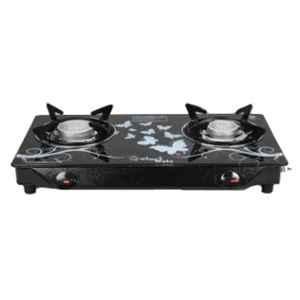 Sigri-Wala 2 Burner Cute Design PNG Toughened Glass Black Manual Gas Stove