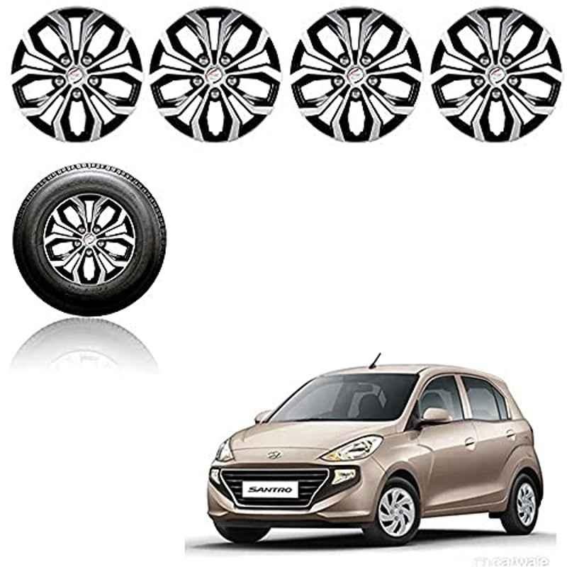 Auto Pearl 4 Pcs 14 inch Black ABS Press Type Hubcap Wheel Cover Set with Retention Ring for Hyundai Santro2018SportsAsta