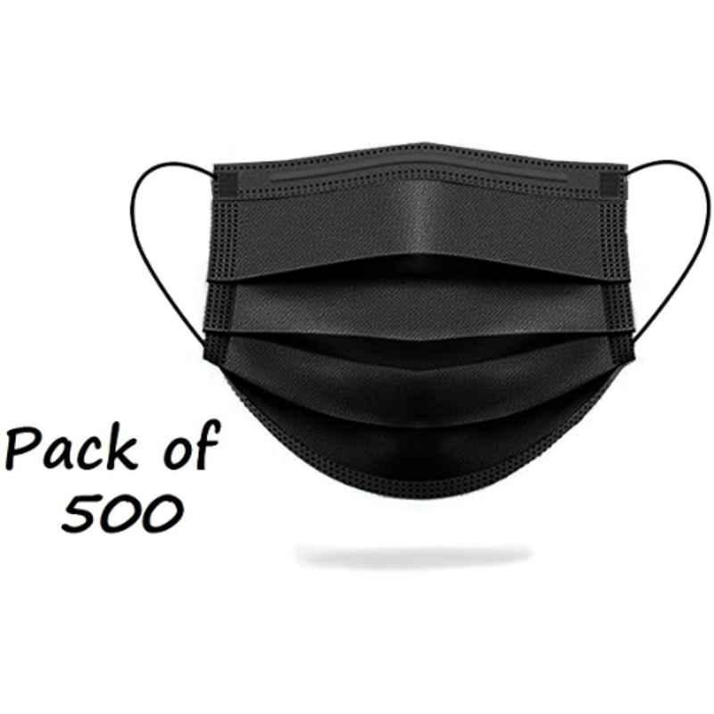 Wellstar 3 Layer Disposable Breathable Non Woven Black Surgical Face Mask for Men & Women, MASK-300 (Pack of 500)