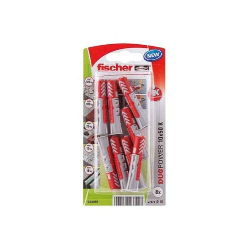 Fischer Duopower 10x50mm K Grey & Red Fixing Plug with Round Hook, 535004  (Pack of 8)