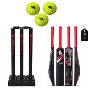 Shopeleven Plastic Cricket Bat with 3 Stumps & 3 Tennis Balls Set for Practice Sessions
