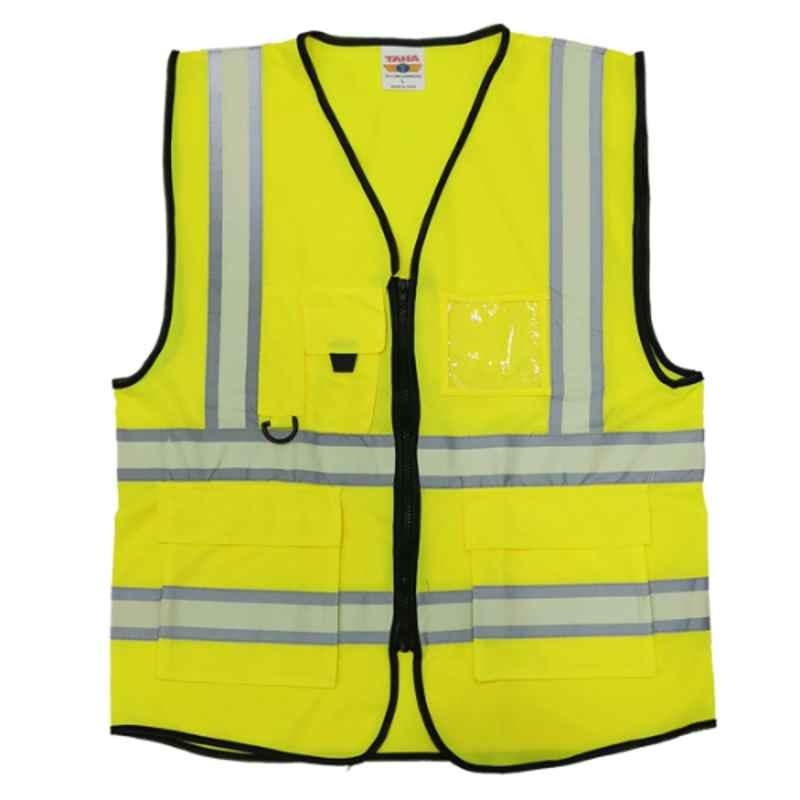 Taha Polyester Yellow 4 Line Luminous�Safety Jacket, Size: XL