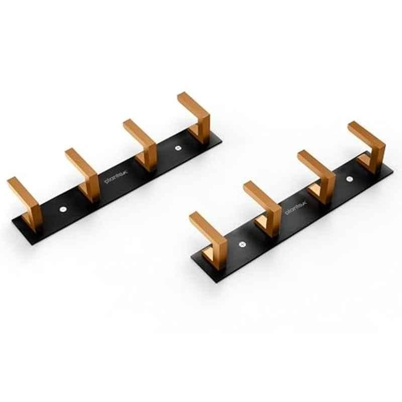 Plantex 4 Leg Aluminium Black & Gold Wall Mounted Hook Rail (Pack of 2)