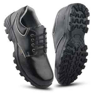 Fuel Leon R Grain Leather Steel Toe Black Safety Shoes with Rubber Sole, Size: 7