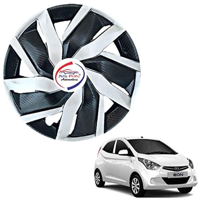 Auto Pearl 4 Pcs 13 inch ABS Black & Silver EGBL06 Hubcap Wheel Cover Set with Retention Ring for Hyundai Eon ERA
