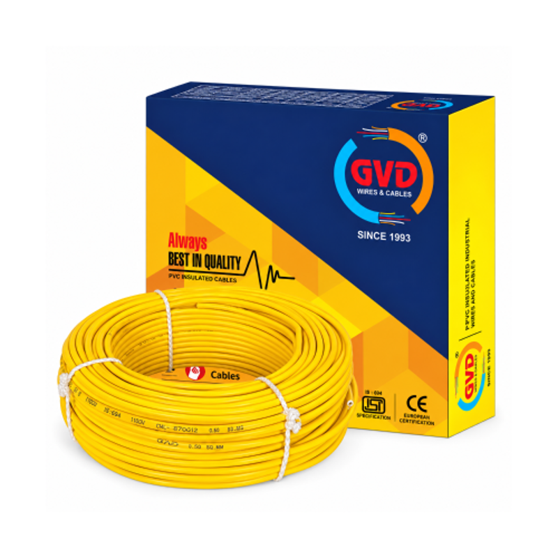 GVD 4 Sqmm Yellow PVC Insulated Single Core Flame Retardant Copper Clad Steel Industrial Wire, Length: 90 m