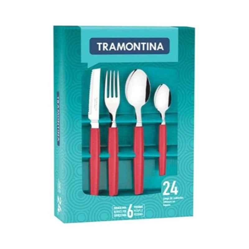 Tramontina 24Pcs Stainless Steel Red & Silver Munique Cutlery Set, 23299772