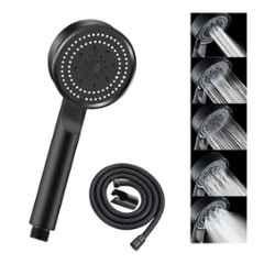 IRIS 9 inch Brass Black Multi-Functional Water Flow Handheld Shower with 1.5m Shower Tube Hose Pipe