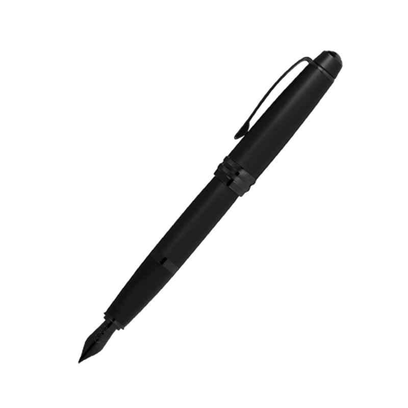 Cross Bailey Black Ink Matte Black Lacquer & PVD Polished Fountain Pen with 2 Pcs Black Pen Cartridges Set, AT0456-19FJ