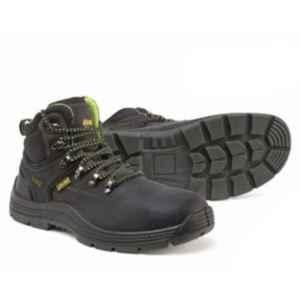 Jama Aspen Genuine Leather Double Density PU High Ankle Crazy Horse Black Safety Shoes, JB-117, Size: 7