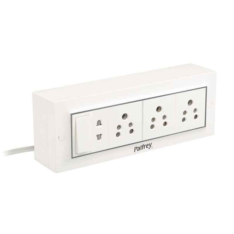 Palfrey 5A 3 Socket White Polycarbonate Extension Board with Two Pin Socket, Master Switch & 5m Wire, 55
