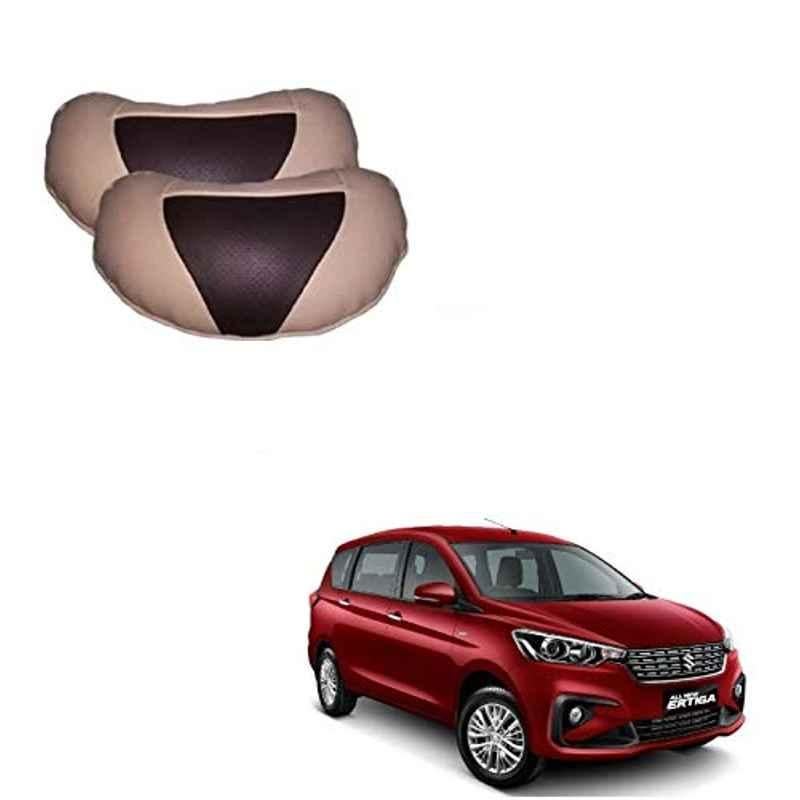 Kozdiko 2 Pcs Beige & Brown Car Neck Rest Cushion Pillow Set for Maruti Suzuki Ertiga 2019