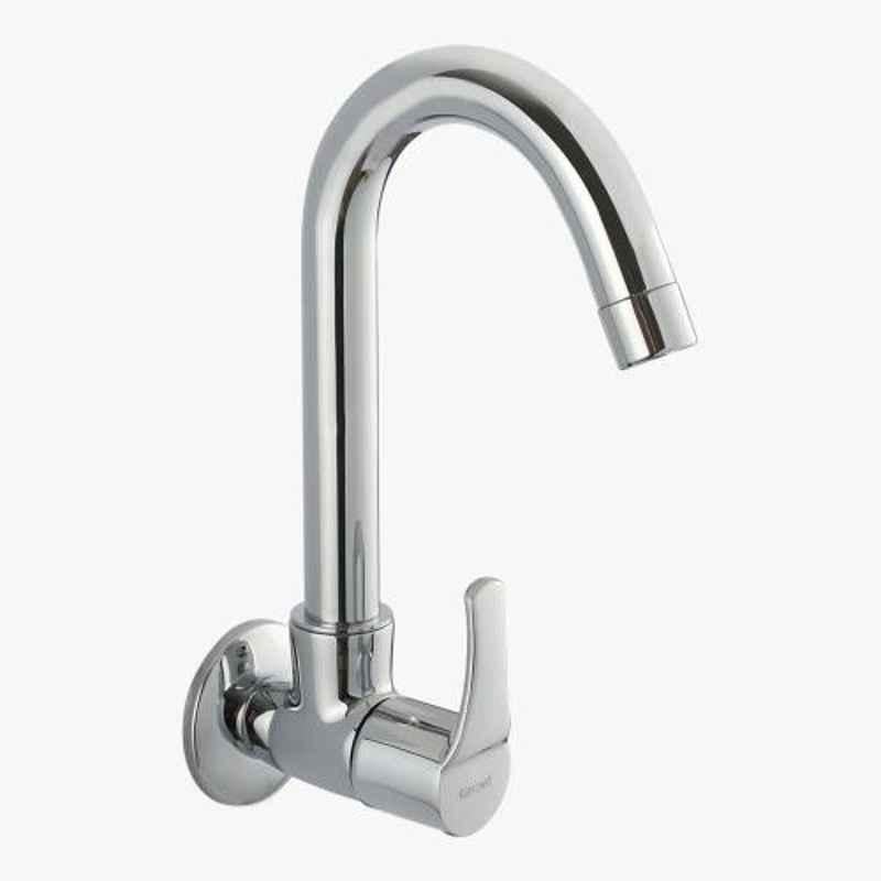 Kerovit Infinit Silver Chrome Finish Wall Mounted Sink Cock with Swivel Spout & Flange, KB2011025